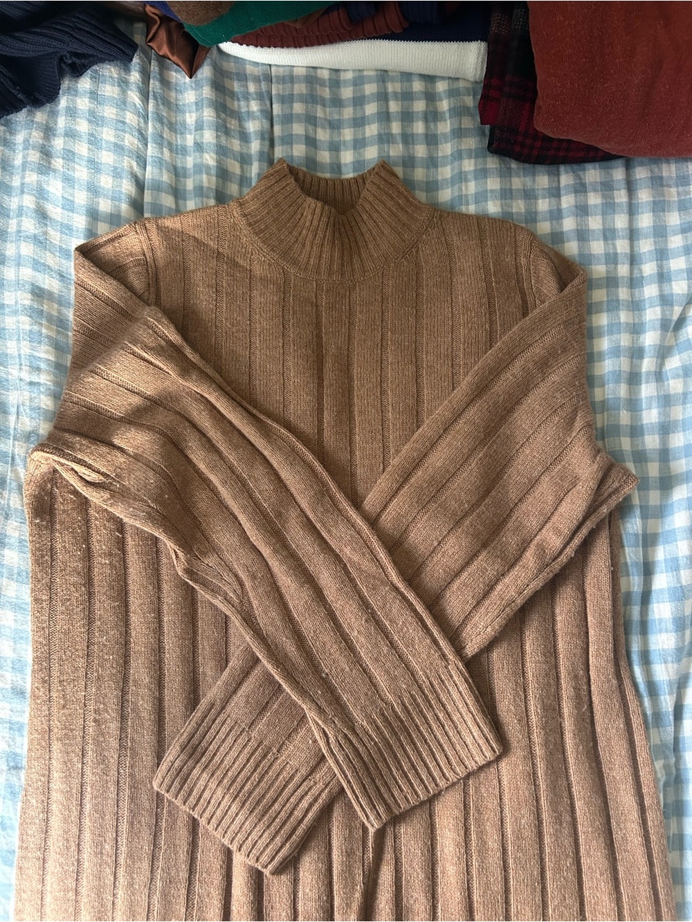 Madewell Ribbed Turtleneck Dress in Warm Brown